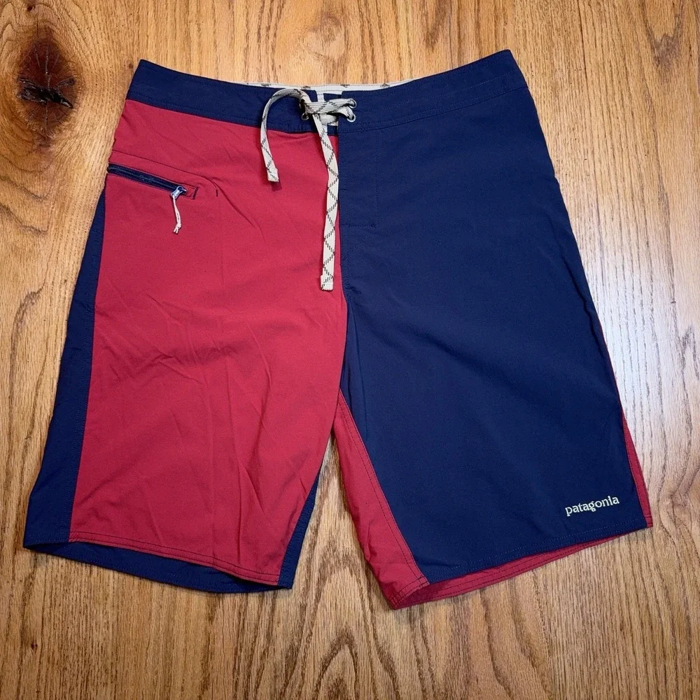 Patagonia Wavefarer Board Shorts Mens 32 Colorblock Navy Red Swim Trunks‎